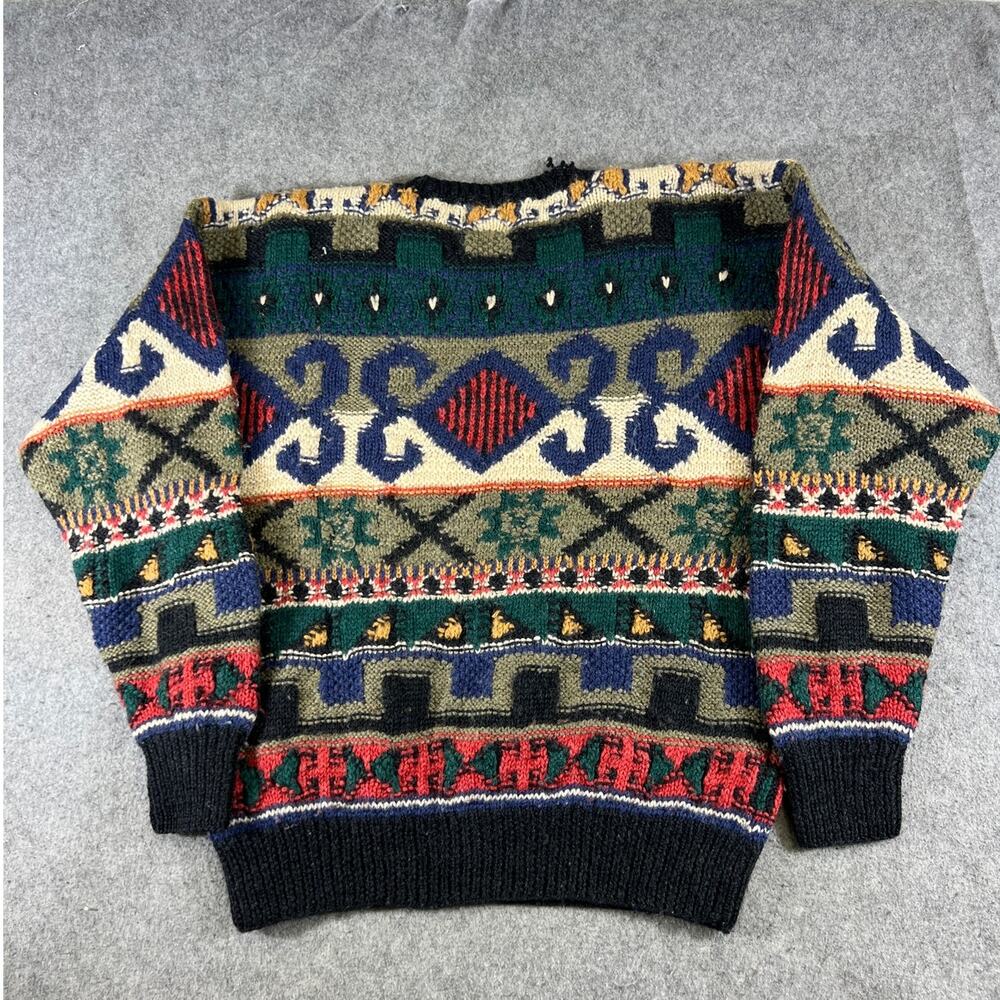 Vintage 80s Boston Traders Sweater Mens XL Multicolor Wool Knit Pullover Jumper - Picture 5 of 8